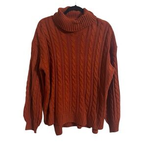 Rust Burnt Orange Cable Knit Turtleneck Sweater 1XL Curve Plus